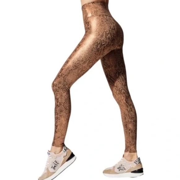 Beach Riot Pants - Beach Riot Sport Metallic Snakeskin Python Print Leggings XS